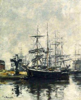 Eugene Boudin : Le Havre, Sailboats at Dock, Basin de la Barre